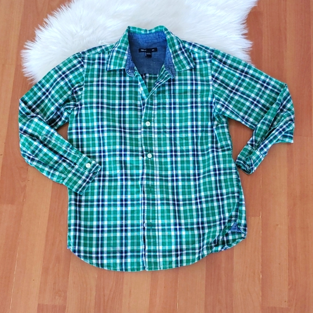 Boys Gap green check button down shirt sz Medium